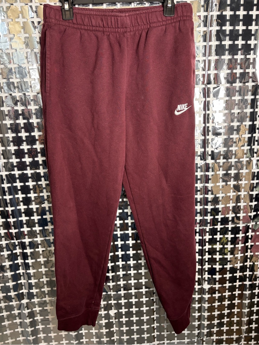 Nike Maroon Track Joggers with White Swoosh
